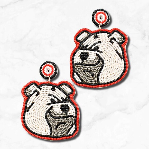 Georgia Bulldogs Football Team Mascot Beaded Earrings - Picture 1 of 2